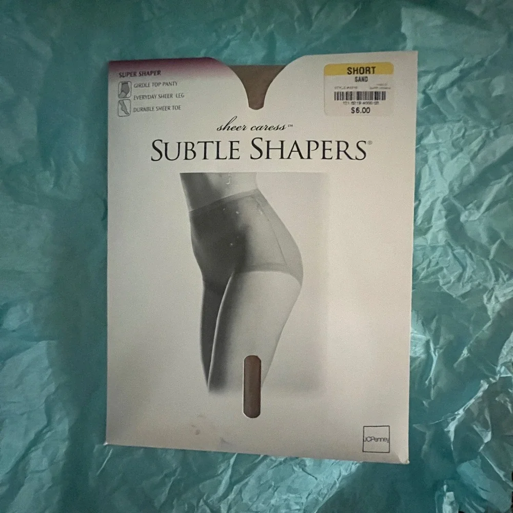 JCPenney Sheer Caress Subtle Shapers Super Shaper‎ Pantyhose Sand Short USA Made